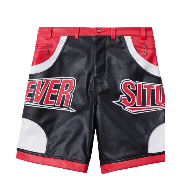 fs red leather short